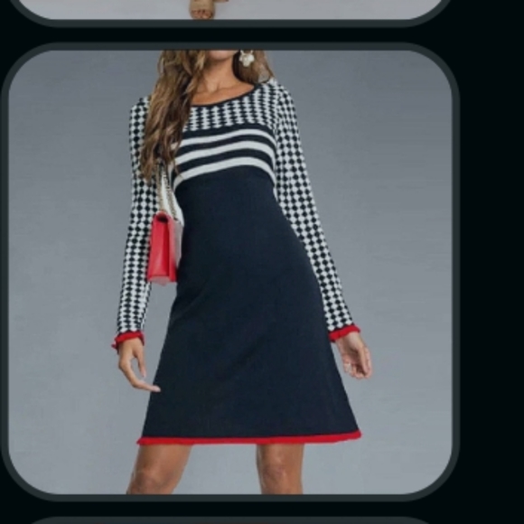 Navy and White Midi Sweater Dress - Picture 2 of 5